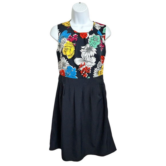Banana Republic Navy Floral Dress Fit & Flare Sz 2 Lined Sleeveless Knee Length - Picture 6 of 10